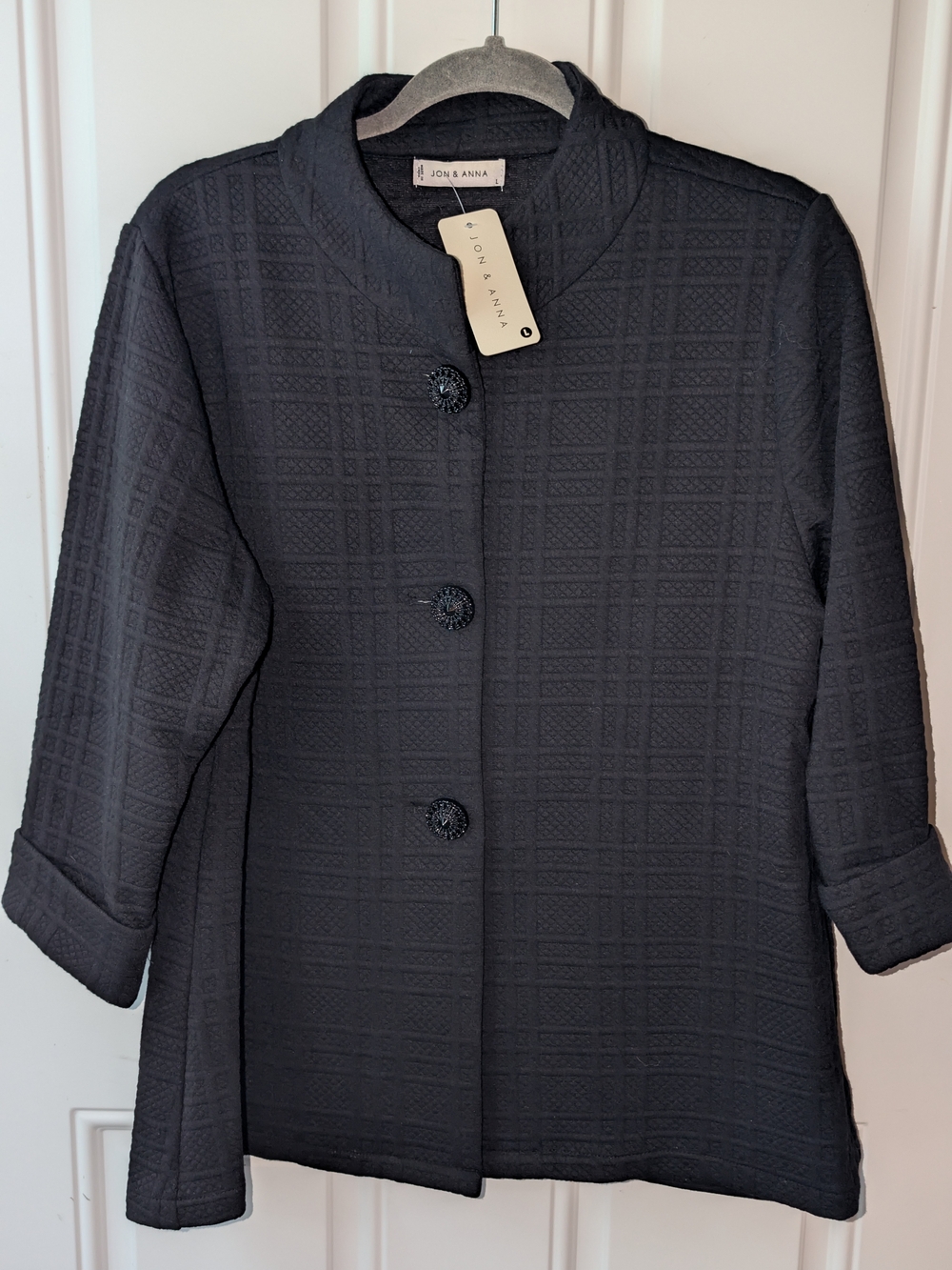Jon & Anna Black Textured Polyester Stand-Collar Coat Size Large NWT